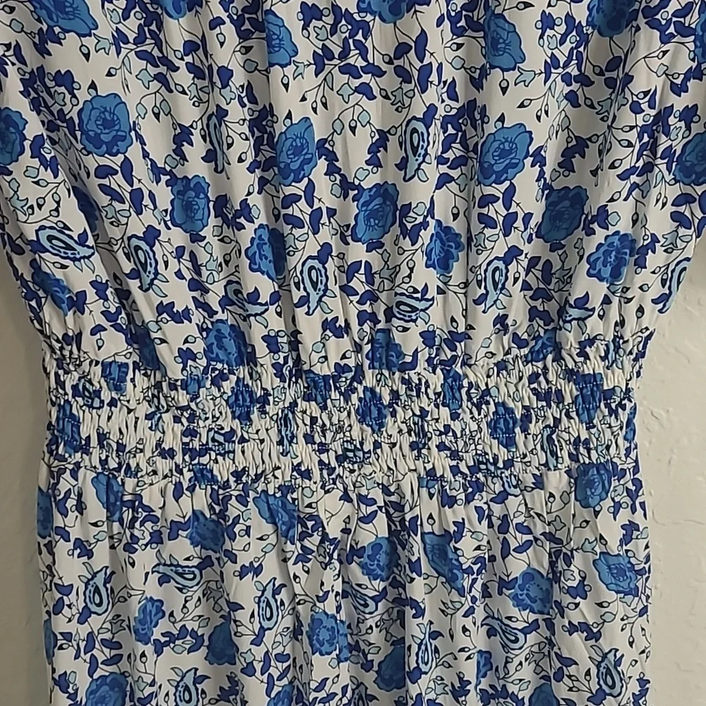 Abel the Label Wild Bloom Tiered Flowy Boho Floral Maxi Blue Floral Size M - Picture 7 of 9